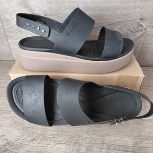 Crocs Brooklyn Wedge Sandals Women 10 Black Slingback Lite Ride Strappy Platform